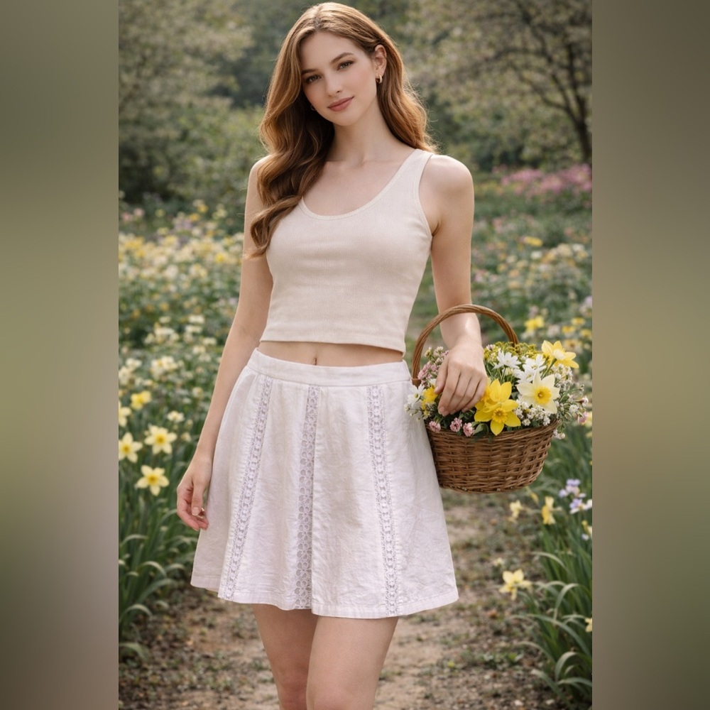 Ashley Stewart Lace Insert A Line Skirt White Size 18 Cottagecore Summer